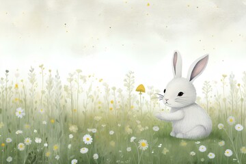 Cartoon bunny, soft and gentle, cute, childlike simple illustration, children's picture book style, clip art, white background. generative AI
