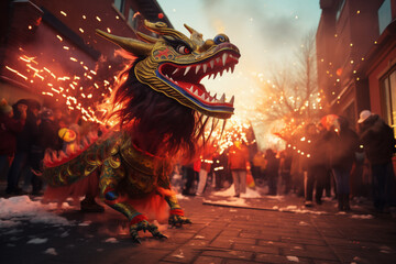 AI generated image. Dragon Bombing Festival for Chinese Lunar New Year