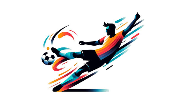 Energetic Soccer Player in Mid-Kick: A Flat Vector Illustration