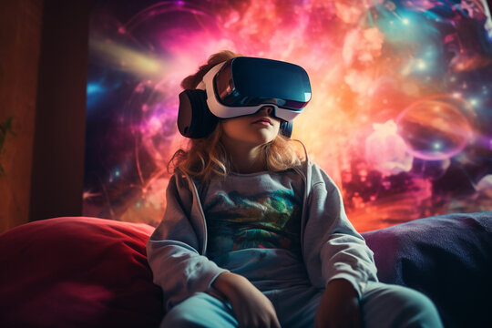 Child explores cosmic scenery in VR headset - Powered by Adobe