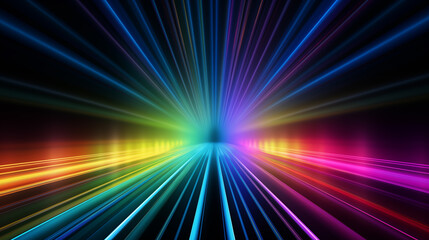Fototapeta premium Abstract futuristic neon background consisting of glowing and radiating colorful lines, copy paste area for text