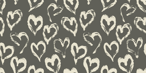 Seamless heart pattern. Hand painted ink brush