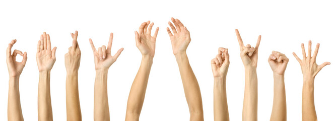 Multiple images set of female caucasian hand gestures