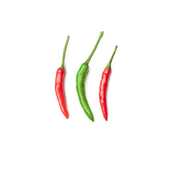Collection of red chilli peppers isolated on white background