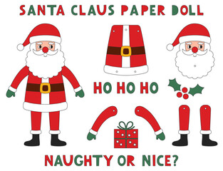 Build a Santa Claus, vector set for paper doll craft