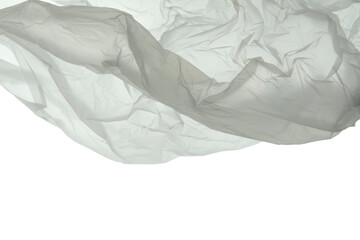 Piece of Crumpled White Foil Bag, Backlit From Below. Visible Creases and Unevenness on Piece of Foil Garbage. No Background. Demaged Crinkled Plastic Balls. Foil Trash. Border made of Foil. - 695362554