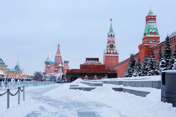Moscow. Russia. The Red Square. Lenin's Mausoleum. Kremlin.
The Lenin Mausoleum is a tomb monument located on Red Square near the Kremlin Wall. - 695362599