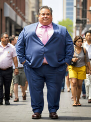 An overweight man on the street.