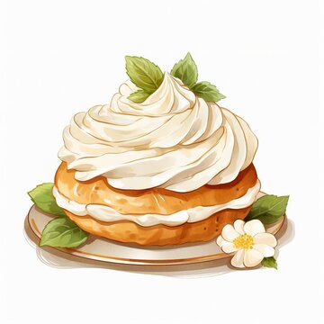 semla dessert watercolor clipart on white background