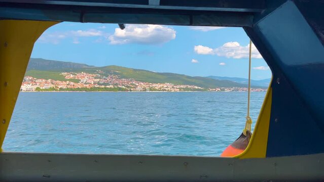 Sailing at Kvarner bay of Adriatic sea, view from the sailboat in motion
