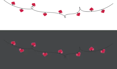 Fotobehang st valentines day lights isolated on white and dark background. valentine wall hanging garland with glowing hearts. vector decoration with love symbols © Karina