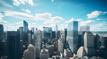 New York City skyline panorama with skyscrapers and blue sky - obrazy, fototapety, plakaty