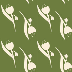 Seamless floral pattern for textiles, wrapping paper, wallpaper. The spring and summer pattern. White tulips on a green background