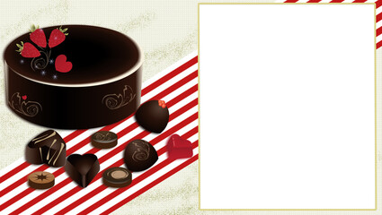 チョコレートやチョコレートケーキでバレンタインデーのイラスト背景素材