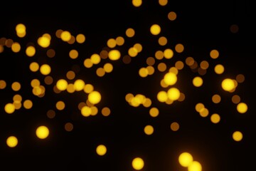golden bokeh, raining light, blurry lights, blurry background, rainbow confetti on black background, colorful, night lights, city lights, haze, depth of field, round bokeh, circle bokeh, 3d render 