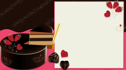 チョコレートやチョコレートケーキでバレンタインデーのイラスト背景素材