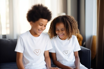 Happy couple of children isolated on a white background. African-American children. African American boy and girl making thumbs up gesture, isolated . Black people