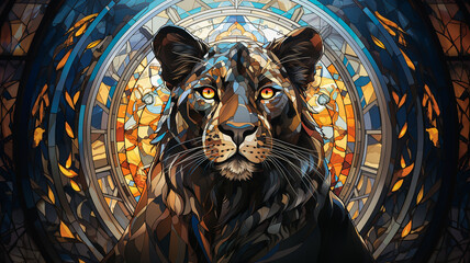 Panther on stained glass