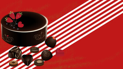 チョコレートやチョコレートケーキでバレンタインデーのイラスト背景素材