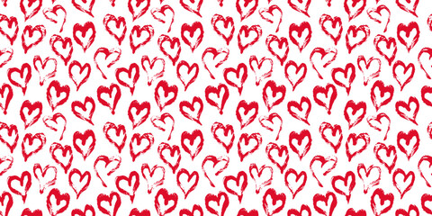 Seamless heart pattern. Hand painted ink brush