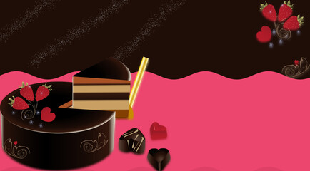チョコレートやチョコレートケーキでバレンタインデーのイラスト背景素材