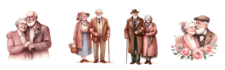Watercolor elderly couple on white background