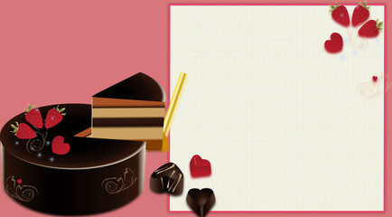 チョコレートやチョコレートケーキでバレンタインデーのイラスト背景素材