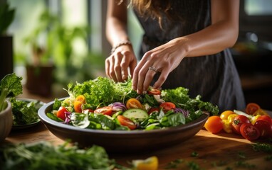 Obraz na płótnie Canvas Woman making a healthy salad