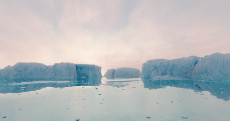 Icebergs in calm morning. 3D rendering.