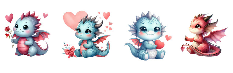 Watercolor animal valentine couple on white background