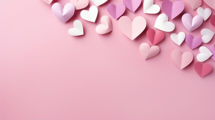 Pastel pink paper hearts banner background copy space