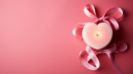 Heart shaped candle valentine day banner background copy space