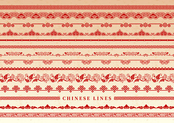 中華風罫線セット 装飾　紋様1 - obrazy, fototapety, plakaty