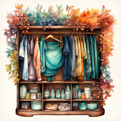 watercolor Wardrobe clipart, Generative Ai