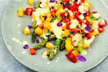 Fruit salad with asparagus.