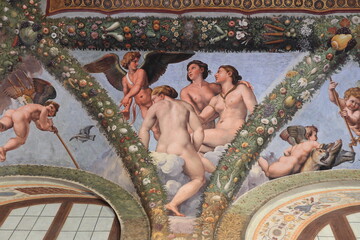 Villa Farnesina Fresco Detail Depicting Amor with the Three Graces in Rome, Italy