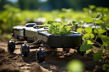 Crop-scouting robot patrolling fields for pests and diseases, Generative A - obrazy, fototapety, plakaty
