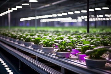 High-yield hydroponic lettuce farm with LED grow lights, Generative AI - obrazy, fototapety, plakaty