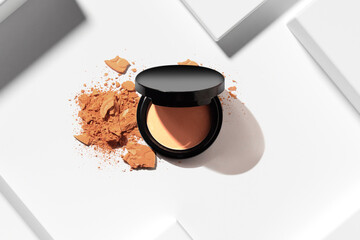 powder compact of beauty makeup cosmetic primer foundation isolated product packaging