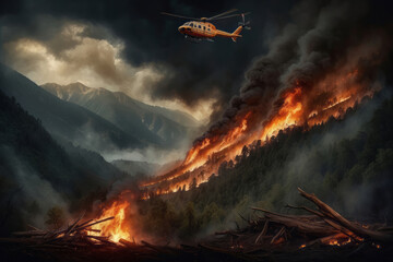 Fast-spreading wildfires and ecological catastrophes due to climate change and global warming - obrazy, fototapety, plakaty