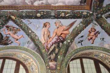 Villa Farnesina Fresco Detail Depicting Venus with Her Father in Rome, Italy © Monica