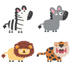 Cute animals doodle cartoon set