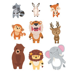Forest Animals flat doodle set