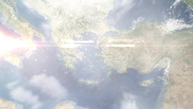 Zoom in from space and focus on Chios, Greece. 3D Animation. Background for travel intro. Elements of this image furnished by NASA
