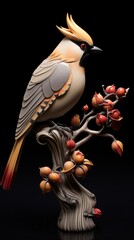 bohemian waxwing statue, carved from marble
