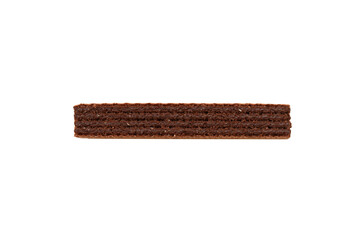 Delicious chocolate wafer isolated on white background close up