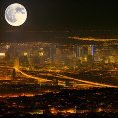 night city view on a full moon