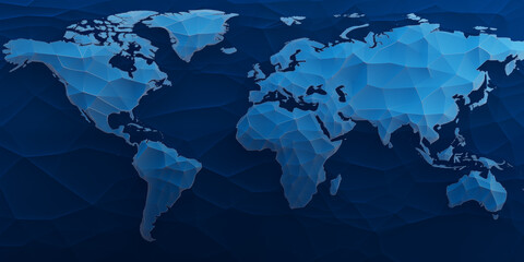 Blue World Map - International Connectivity, Global Business, World Geography, Digital Network,...