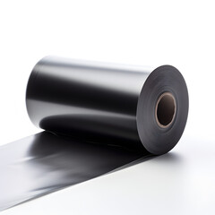Roll of black plastic film isolated on a white background