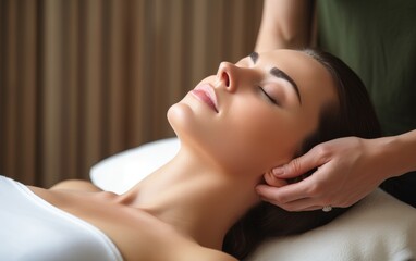 Fototapeta premium Craniosacral therapy for woman in a physiotherapy salon